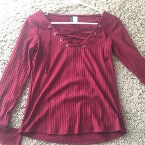 Burgundy lace-up top